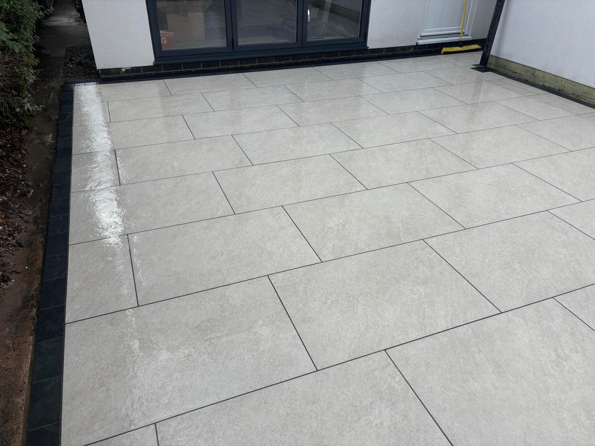 Light grey porcelain patio installed in Derby