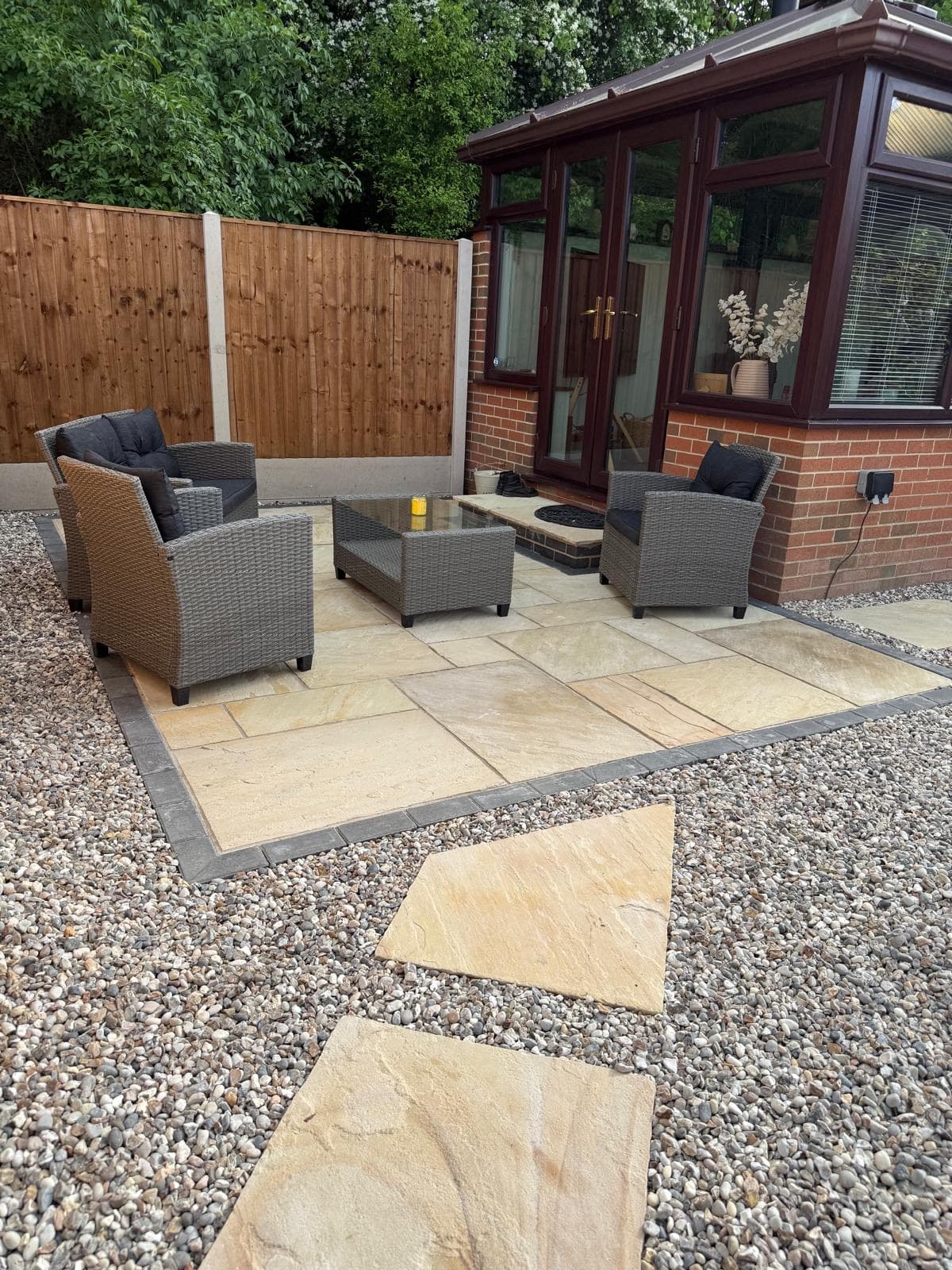 Detail of Indian sandstone mint fossil slabs with jointing finished