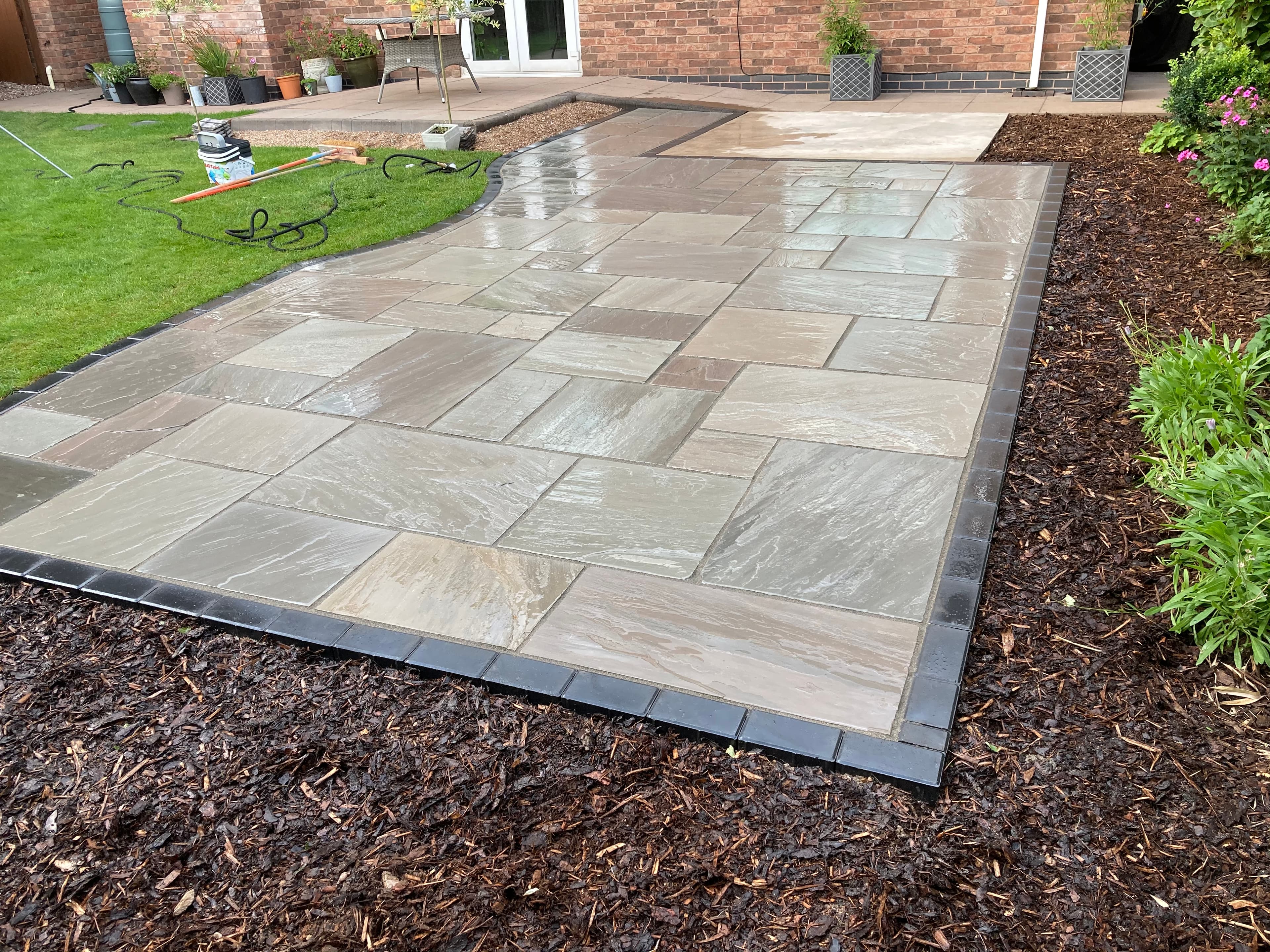 Full view of the completed hot tub patio area in Burton upon Trent